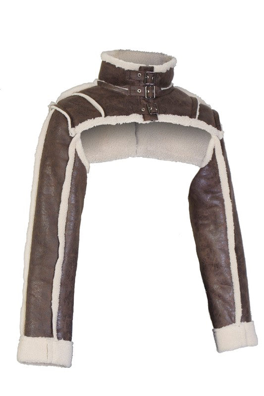 MOCK NECK FAUX FUR LEATHER JACKET